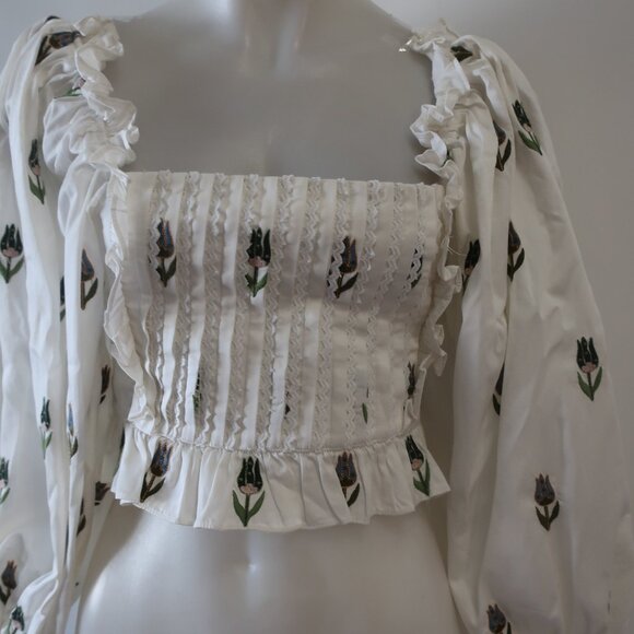 Womens Lug Von Siga Daphne Tulip White Multi Embroidered Floral Crop Top 38 US/6 - Picture 4 of 12